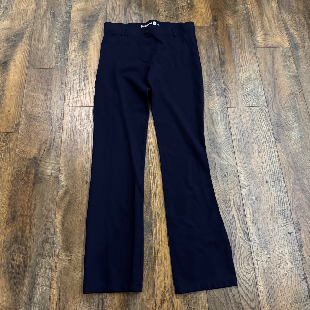 Betabrand Dress Pant Yoga Pant Navy Blue Bootcut Size L Long Stretch Career Work